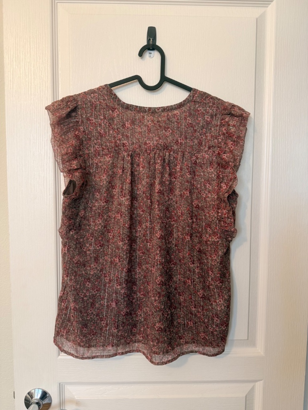 Lucky Brand Sheer Floral Ruffle Flutter Sleeve Blouse Boho Cottagecore Size Sm - Picture 4 of 7